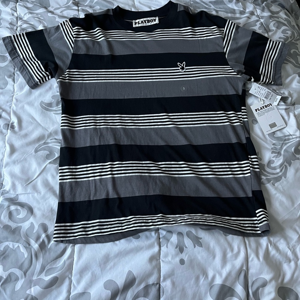 PLAYBOY Black and Gray Striped Tee